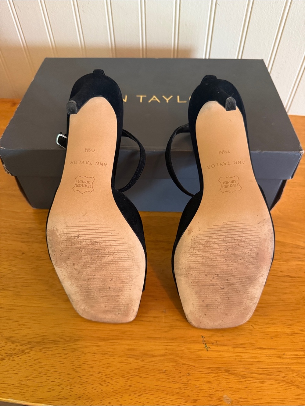 Ann Taylor Black Suede Square-Toe Slingback Heels with Stiletto - Picture 4 of 5